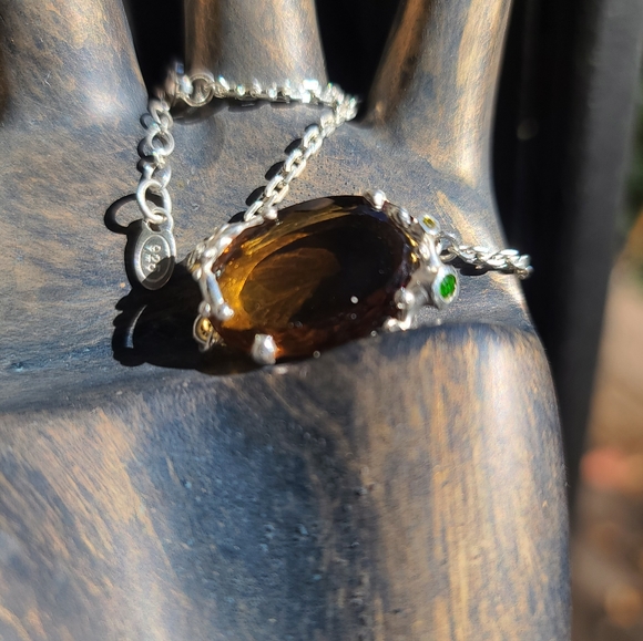 18k large Cognac quartz crome Diopside & citrine Sterling bracelet - Picture 7 of 7